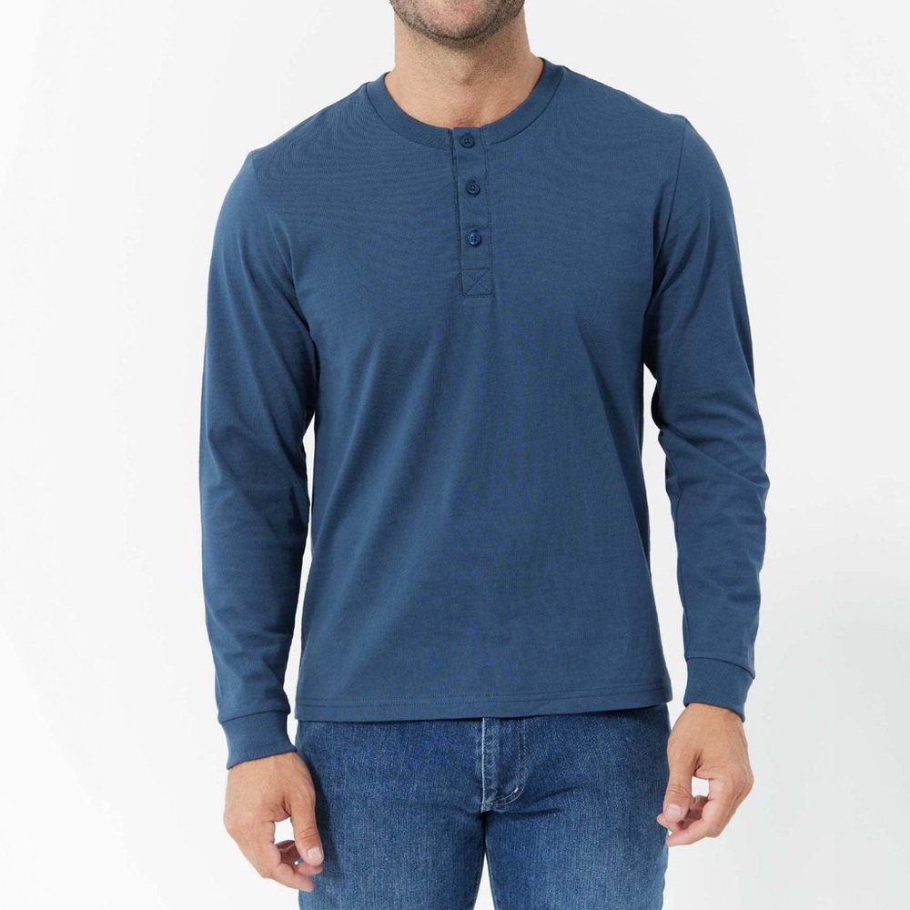 Men's Long Sleeve Henley Top - Deep Blue